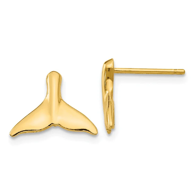 Women's earrings fine-silver-Small Polished Whale Tail Post Earrings in 14k Yellow Gold