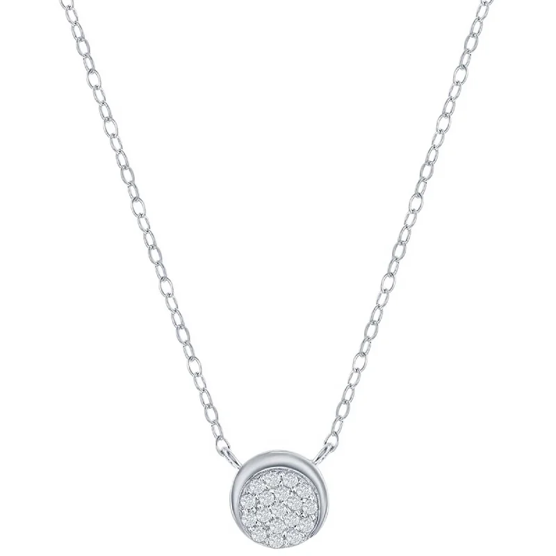 Women's necklaces satin-silver-Classic Women's Necklace - Sterling Silver Round White CZ Half Moon Design | M-7097