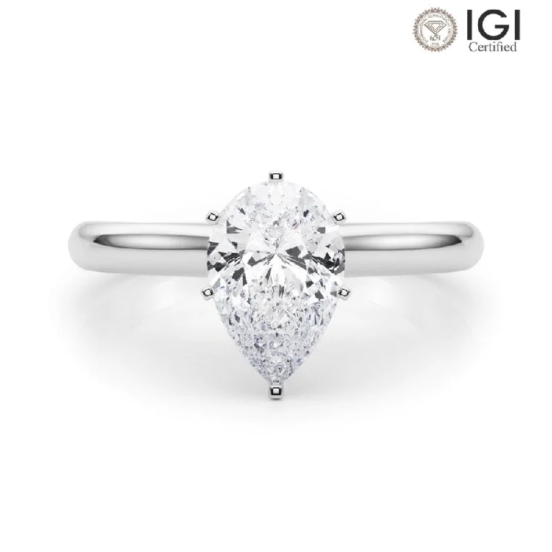 Women's engagement rings radiant-solitaire-Isabella Pear Lab Grown Diamond Solitaire Engagement Ring IGI Certified