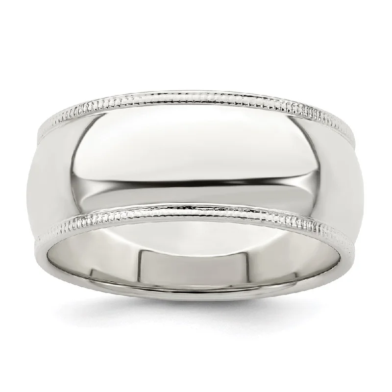 Women's rings vivid-stone-Men's 8mm Sterling Silver Half Round Milgrain Edge Standard Fit Band