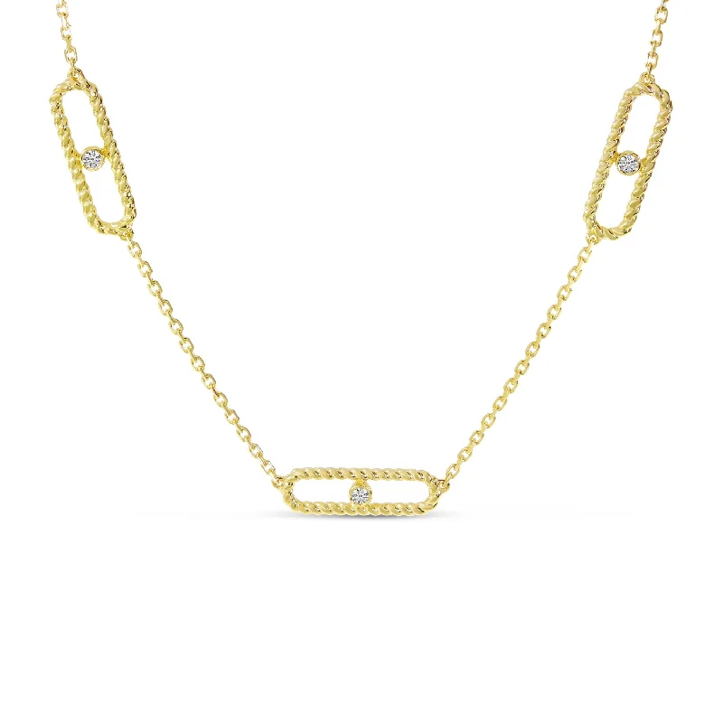 Women's necklaces whimsical-14K Yellow Gold 5-Station Diamond Twist Paperclip Necklace P10888-18