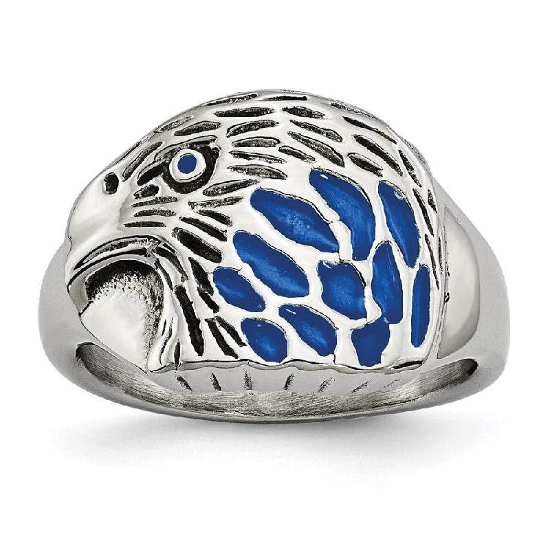 Women's rings petite-luxe-Men's 15mm Stainless Steel Blue Enamel Eagle Tapered Ring