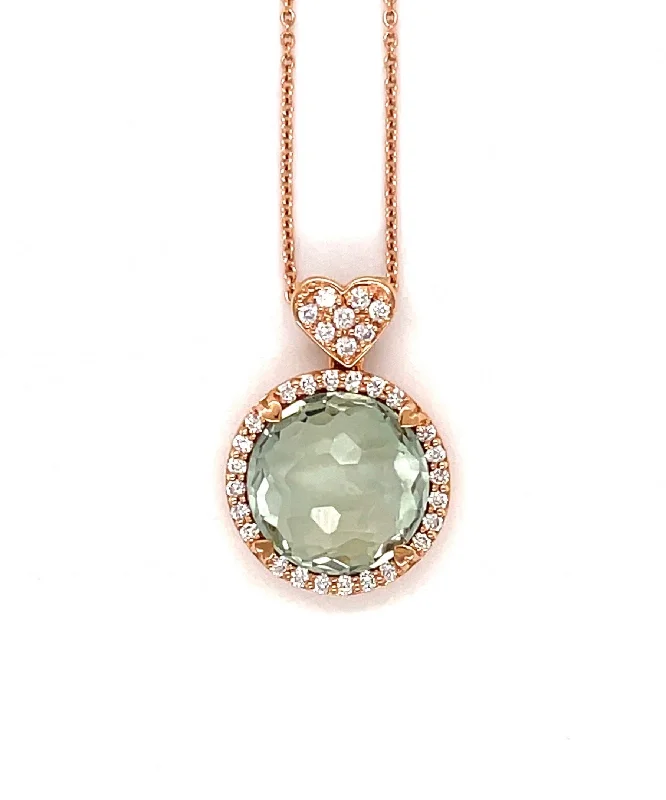 Women's necklaces fine-radiance-Mini Green Quartz Round Necklace with Diamonds 285-JSA