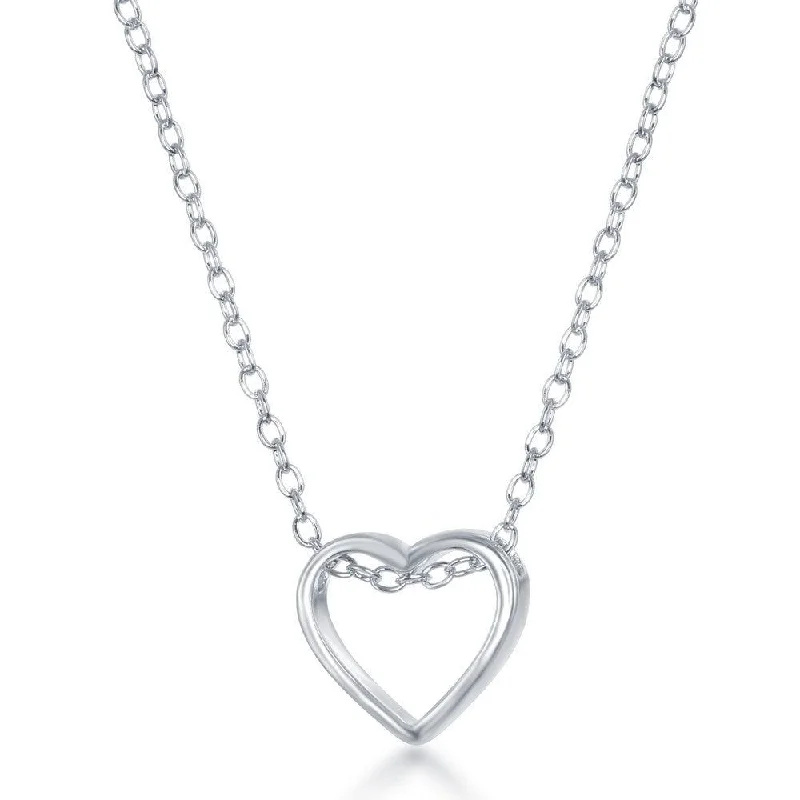 Women's necklaces playful-design-Sterling Silver Center Open Heart Design Necklace