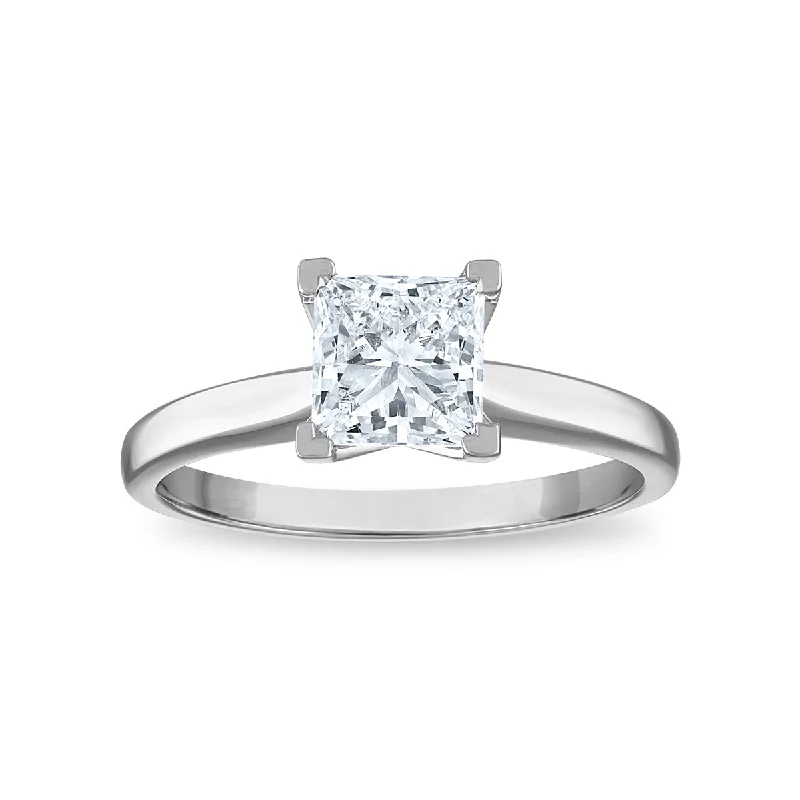 Women's engagement rings twinkling-accent-Signature Certificate EcoLove 1 1/4 CTW Princess Cut Lab Grown Diamond Solitaire Engagement Ring in 14KT White Gold