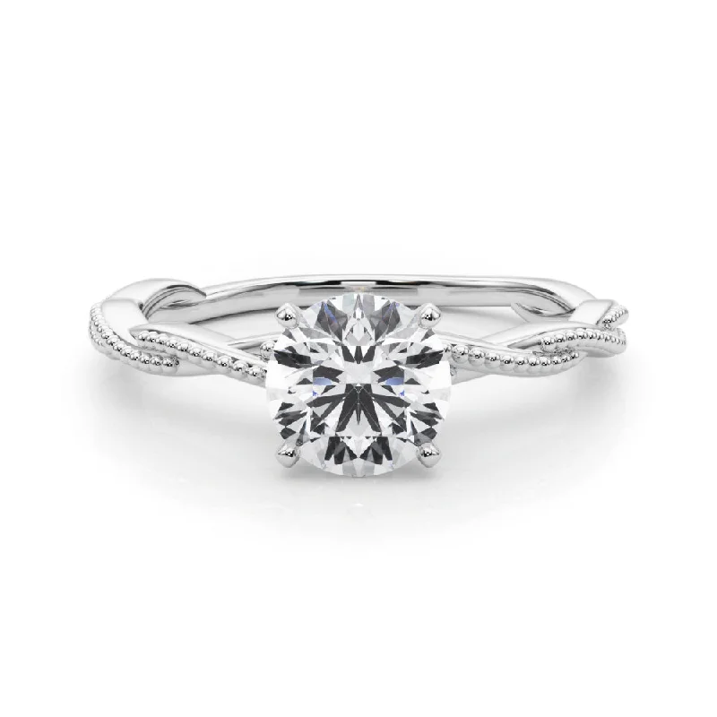 Women's engagement rings delicate-pave-Anastasia Twisted Vine Round Diamond Solitaire Engagement Ring