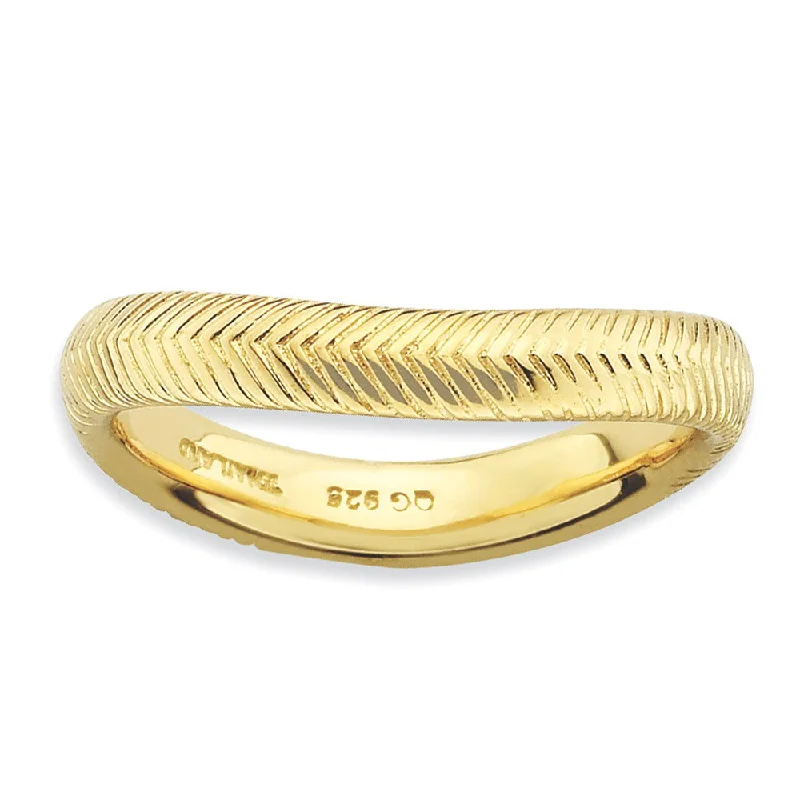 Women's rings ornate-chic-3.25mm Stackable 14K Yellow Gold Plated Silver Curved Herringbone Band