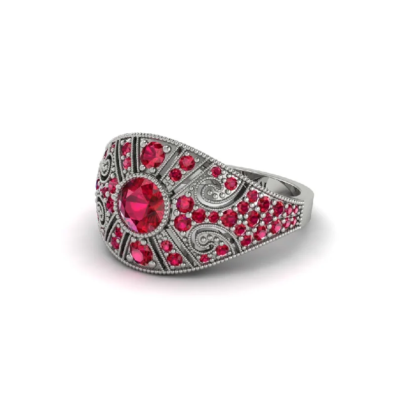 Women's engagement rings luminous-stone-Ruby Vertical Three Stone Vintage Engagement Ring - Vivienne No. 57