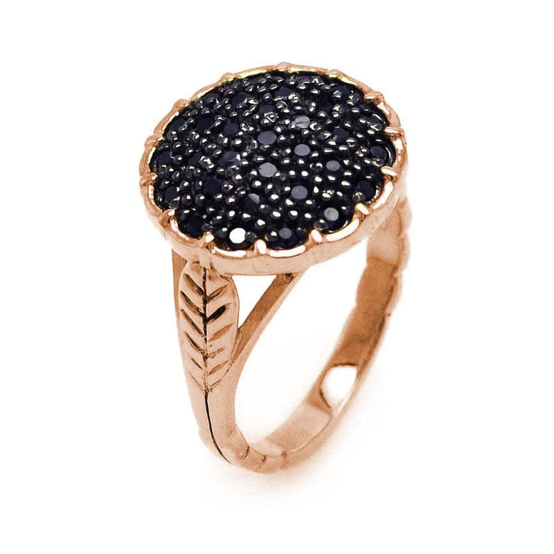 Women's rings mixed-metal-Silver 925 Rose Gold Plated Black CZ Circle Ring