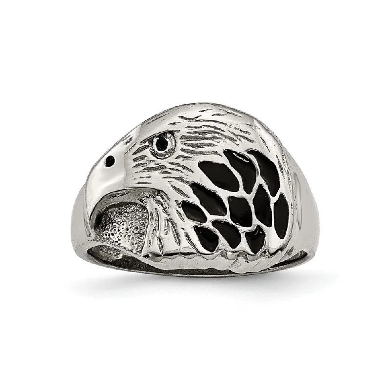 Women's rings ornate-chic-Men's 15mm Stainless Steel Black Enamel Eagle Tapered Ring