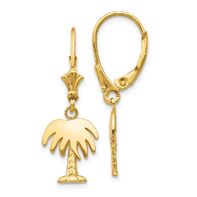 Women's earrings delicate-bar-Polished Palm Tree Lever Back Earrings in 14k Yellow Gold