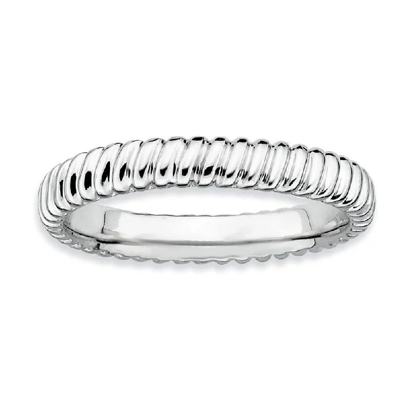 Women's rings satin-edge-3.25mm Stackable Sterling Silver Fluted Band