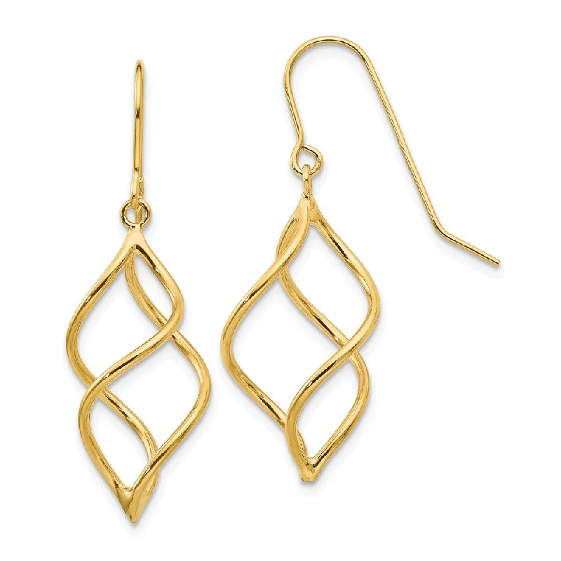 Women's earrings sleek-hoop-Short Twisted Dangle Earrings in 14k Yellow Gold