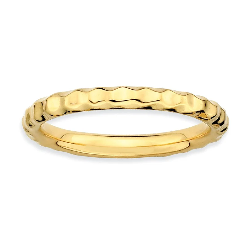 Women's rings chunky-metal-2.25mm Stackable 14K Yellow Gold Plated Silver Hammered Band