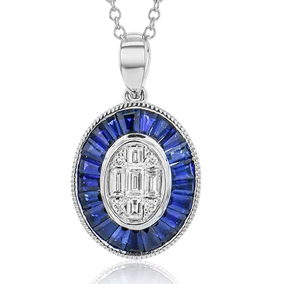 Women's necklaces luminous-shine-Sapphire Pendant Necklace in 18k Gold with Diamonds LP4836