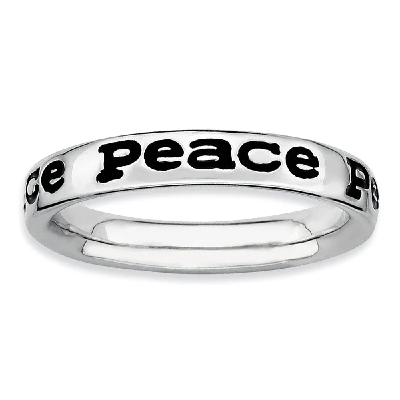 Women's rings faint-glow-Sterling Silver and Black Enameled Stackable Peace Band