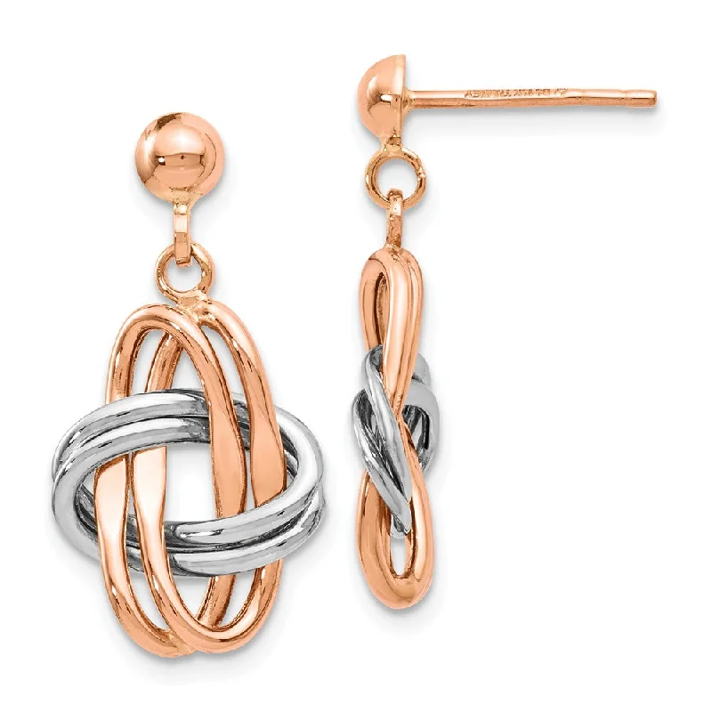 Women's earrings subtle-dot-14k Rose and White Gold Double Knot Post Dangle Earrings