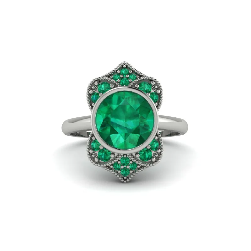 Women's engagement rings hand-polished-Emerald Bezel Vintage-Inspired Engagement Ring - Olive No. 21