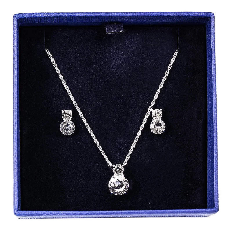 Women's necklaces airy-luxe-Swarovski Women's Brilliance Rhodium-Plated Necklace & Pierced Earrings Set | 1807339