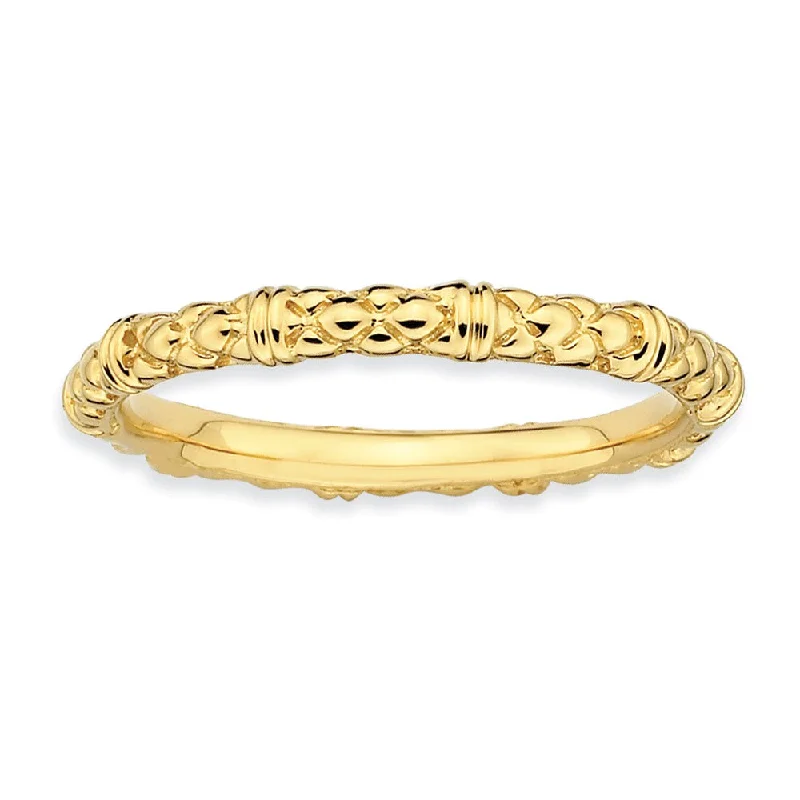 Women's rings radiant-crystal-2.25mm Stackable 14K Yellow Gold Plated Silver Popcorn Band