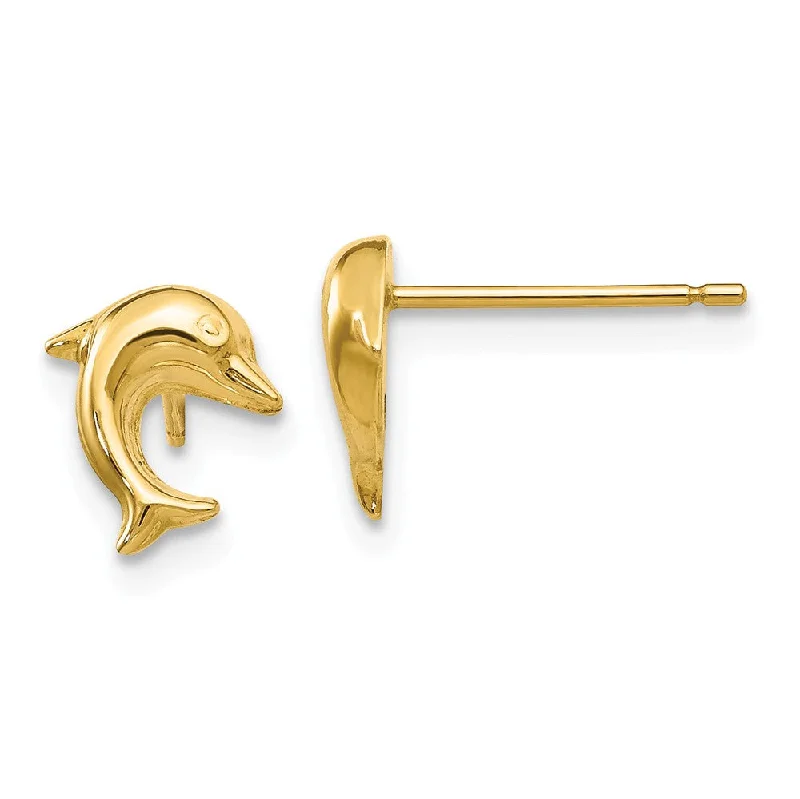 Women's earrings delicate-bar-8mm Polished 3D Dolphin Post Earrings in 14k Yellow Gold