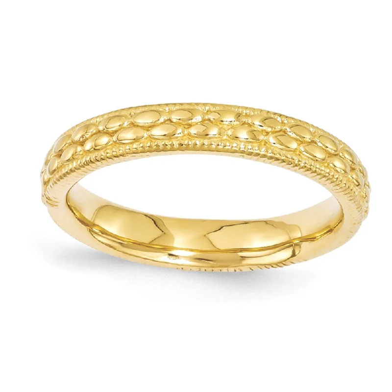 Women's rings vivid-luster-3.5mm 14k Yellow Gold Plated Sterling Silver Stackable Patterned Band