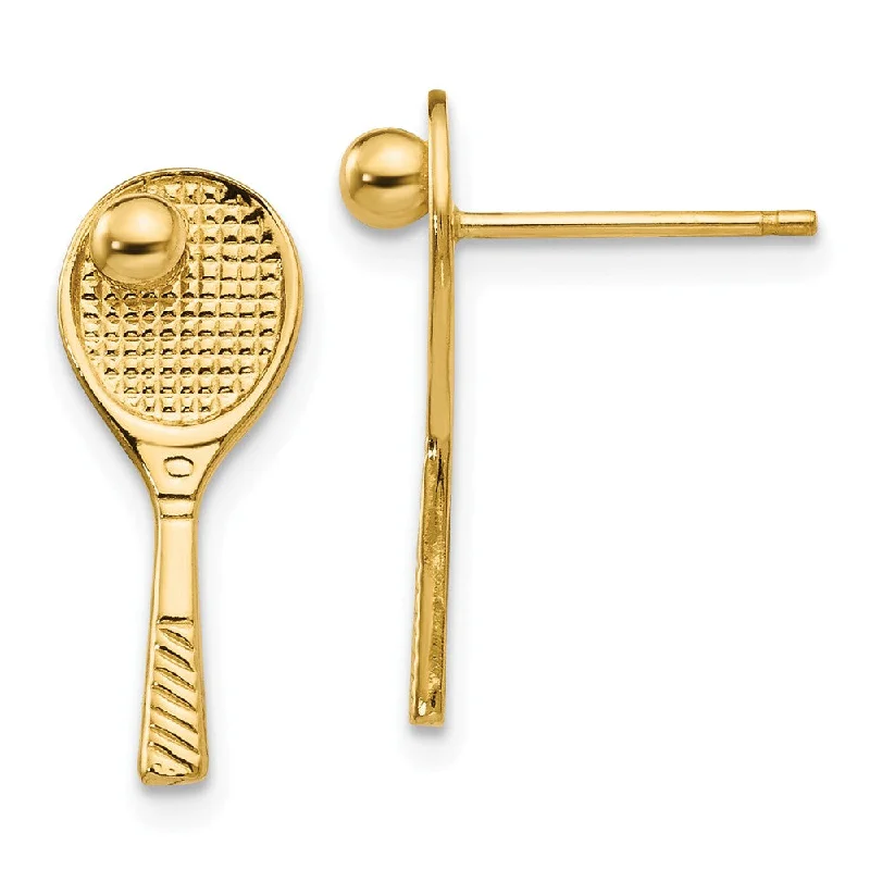 Women's earrings tiny-crystal-Polished Tennis Racquet and Ball Post Earrings in 14k Yellow Gold