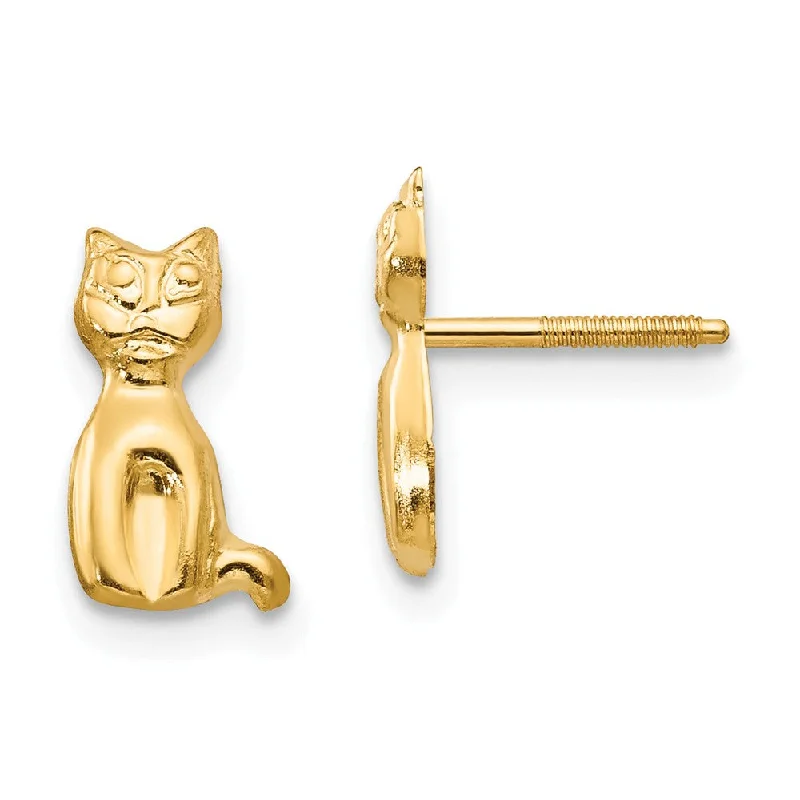 Women's earrings tiny-gold-Kids Polished Cat Friction Back Post Earrings in 14k Yellow Gold