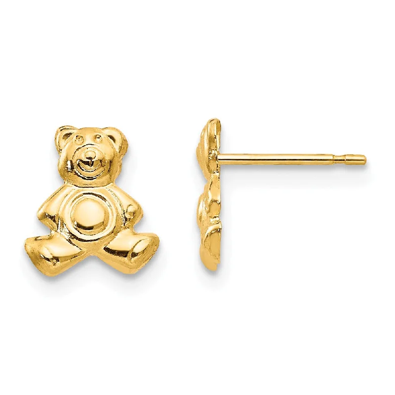 Women's earrings petite-gold-Kids Small Teddy Bear Post Earrings in 14k Yellow Gold