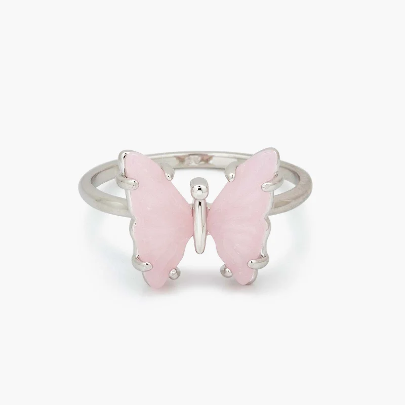 Women's rings bold-cut-stone-Engraved Stone Butterfly Ring