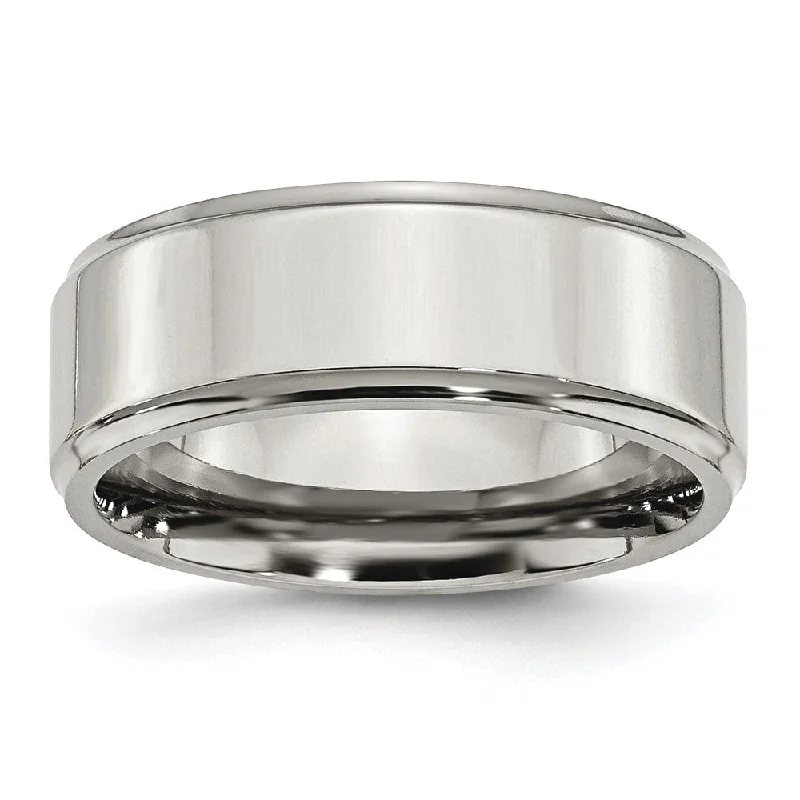 Women's rings petite-stone-8mm Stainless Steel Polished Ridged Edge Comfort Fit Band