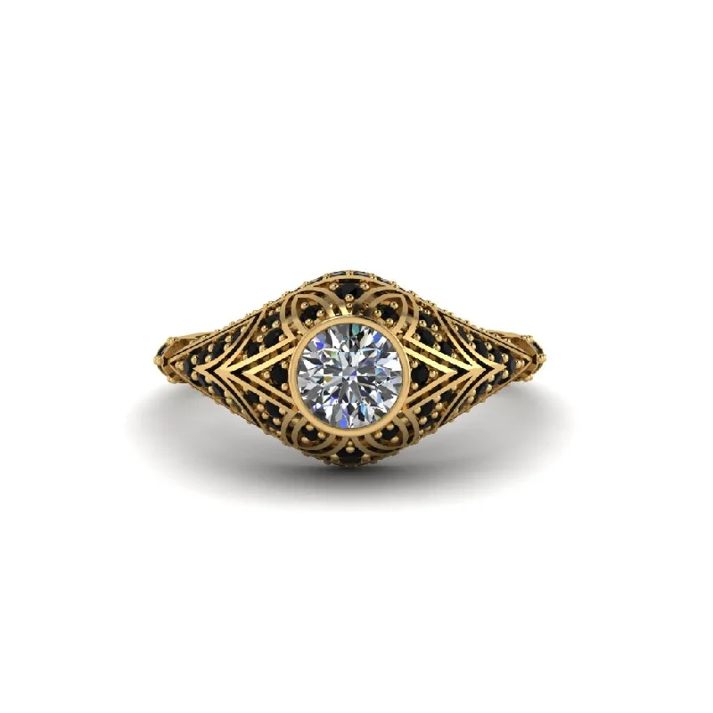 Women's engagement rings luminous-gem-Diamond Bezel Vintage Filigree Engagement Ring - Kendall No. 31