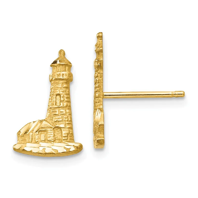 Women's earrings subtle-dot-13mm Diamond Cut Lighthouse Post Earrings in 14k Yellow Gold