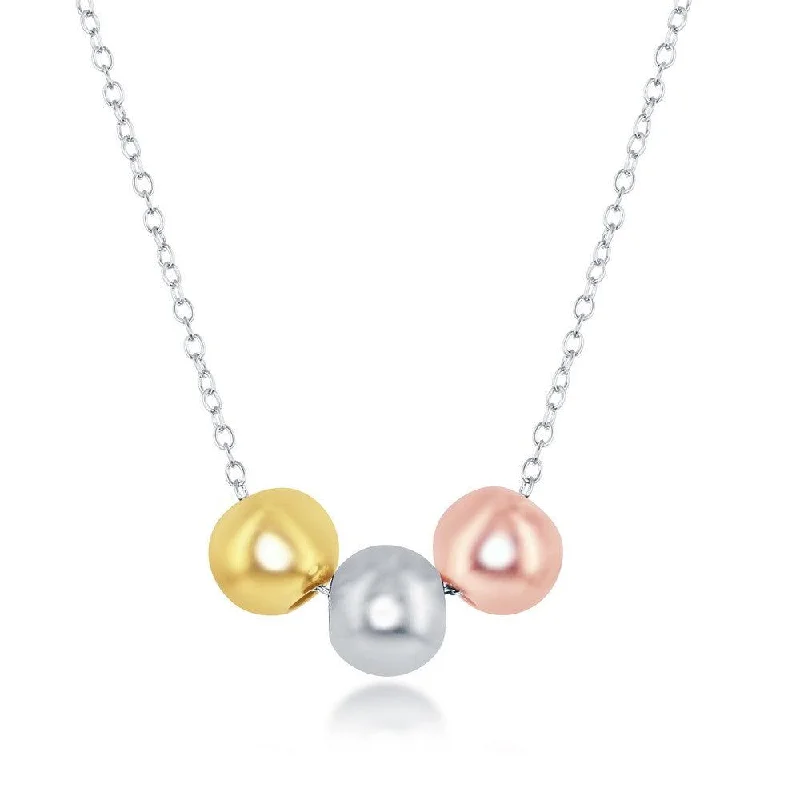 Women's necklaces playful-design-Sterling Silver Tri Color Beads Necklace