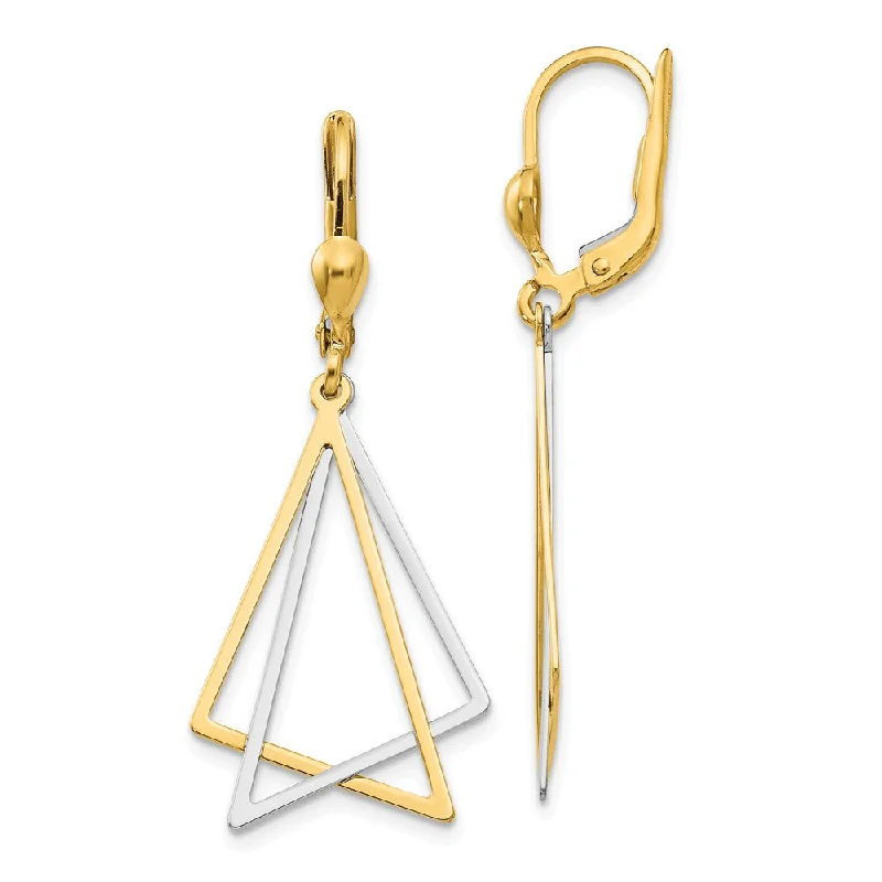 Women's earrings sleek-hoop-Double Triangle Lever Back Earrings in 14k Two Tone Gold