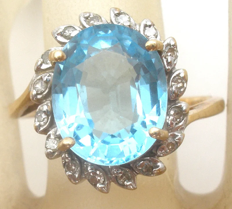 Women's rings angular-design-Blue Topaz & Diamond Halo Ring 10K Gold Size 8.25