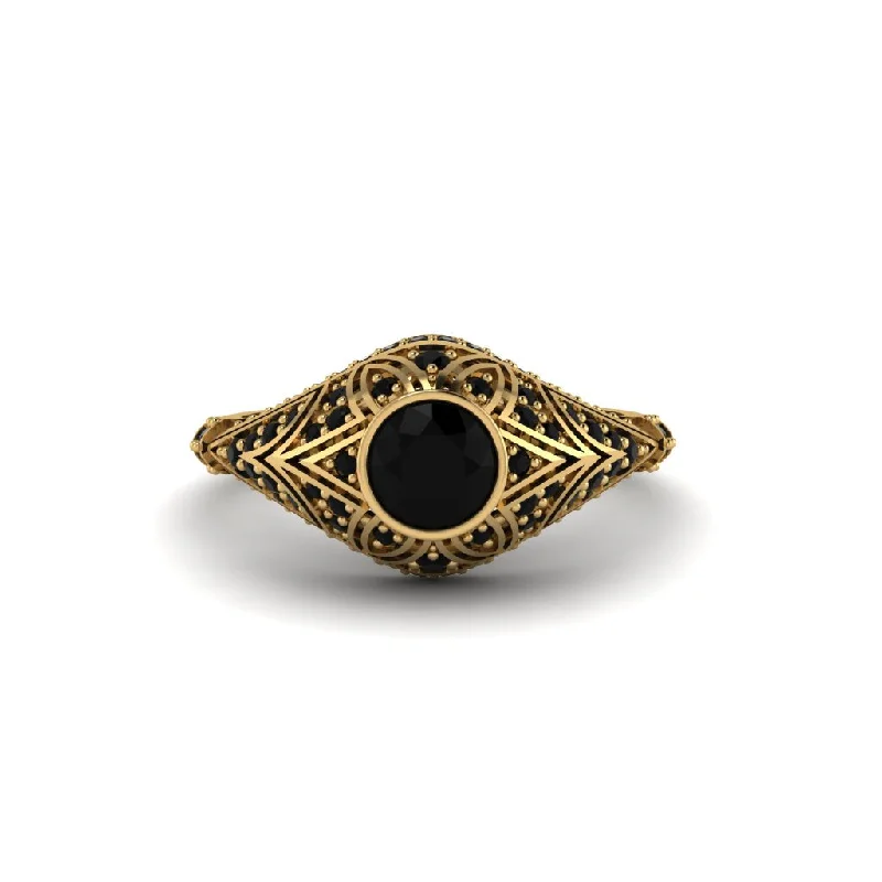 Women's engagement rings luminous-stone-Black Diamond Bezel Vintage Filigree Engagement Ring - Kendall No. 37