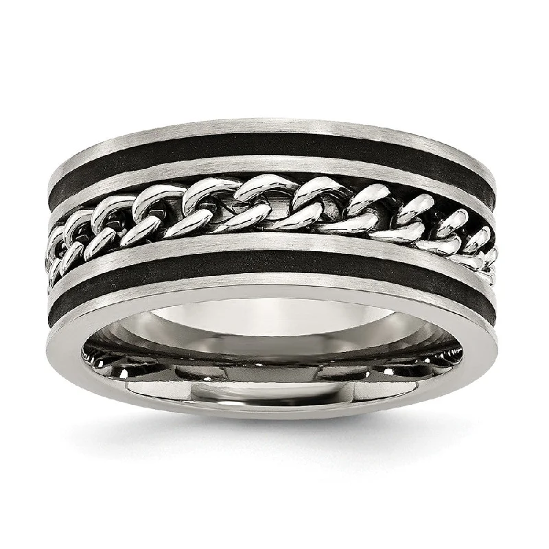 Women's rings radiant-crystal-Stainless Steel And Black-plated 10mm Chain Comfort Fit Band