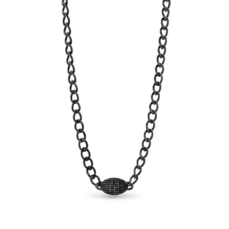 Women's necklaces slender-link-Black Diamond Nameplate on Jet Black Chain Necklace - 18"  NBLK0012