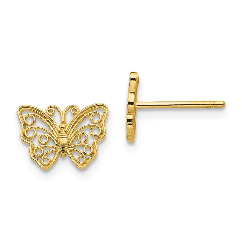 Women's earrings polished-chain-10mm Cutout Butterfly Post Earrings in 14k Yellow Gold