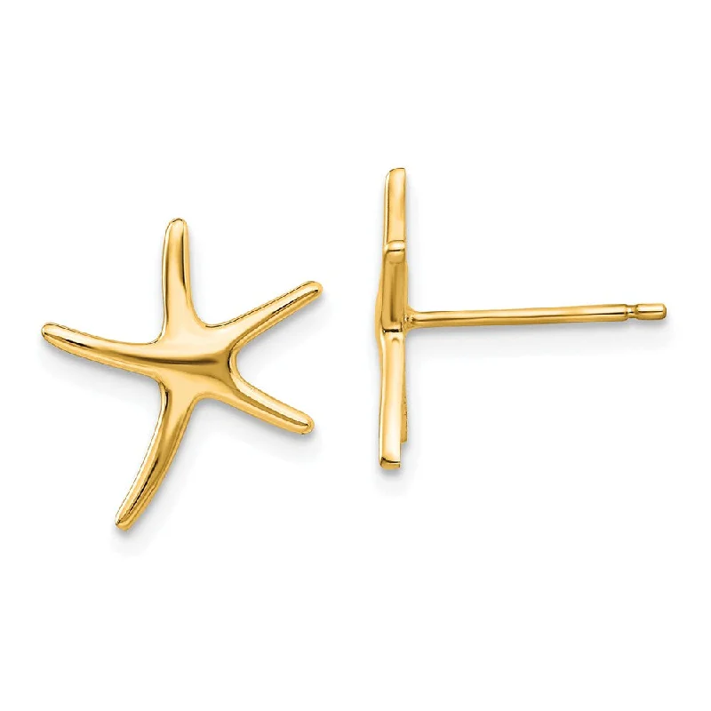 Women's earrings dainty-gold-13mm Polished Pencil Starfish Post Earrings in 14k Yellow Gold