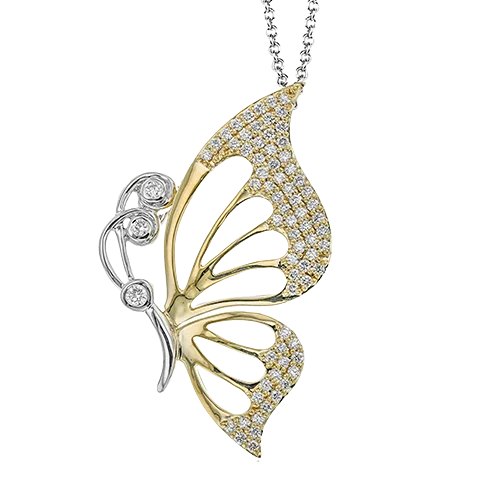 Women's necklaces faint-gold-Butterfly Pendant Necklace in 18K Gold with Diamonds LP4815