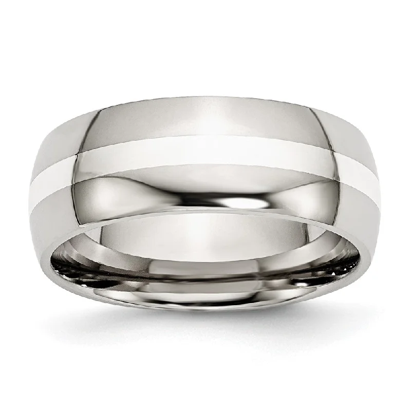 Women's rings vintage-revival-8mm Stainless Steel & Sterling Silver Inlay Domed Comfort Fit Band