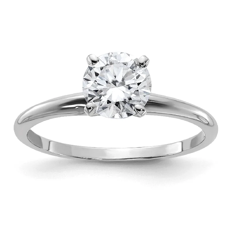 Women's engagement rings dainty-filigree-6.5MM Round Moissanite Solitaire Engagement Ring in 14KT White Gold; Size 7