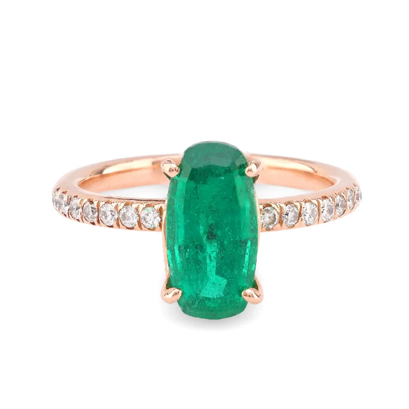 Women's engagement rings dazzling-bezel-Vintage 1.71 Carat Oval Cut Emerald Diamond 14K Rose Gold Engagement Ring