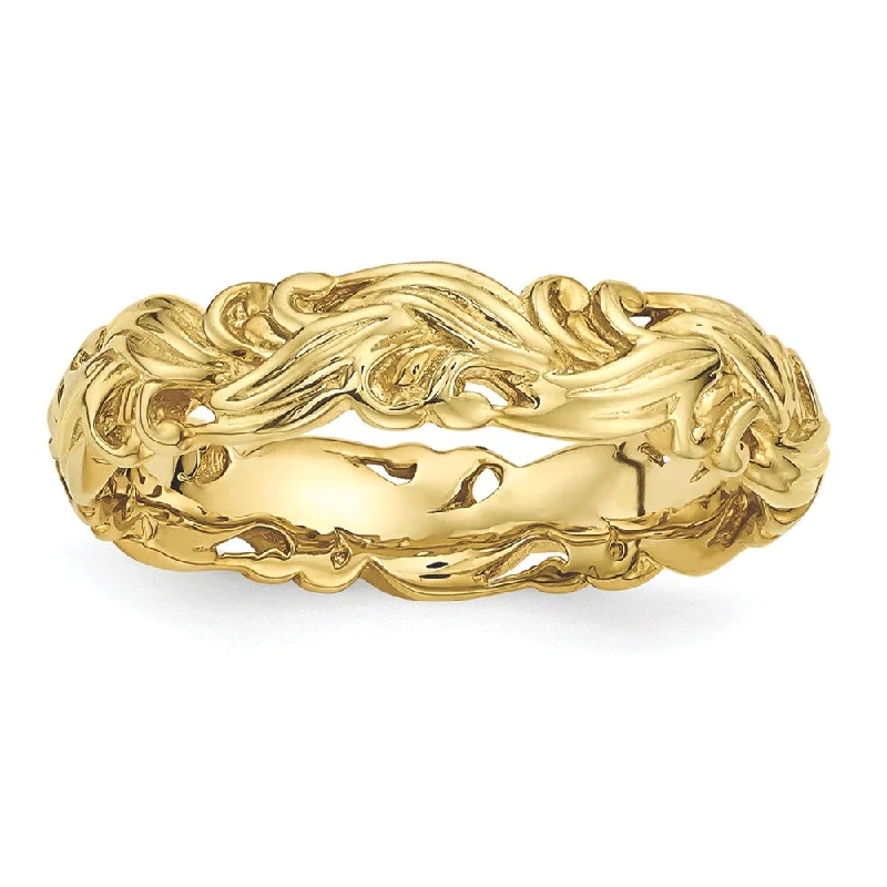 Women's rings heartfelt-4.5mm Gold Tone Plated Sterling Silver Stackable Carved Band