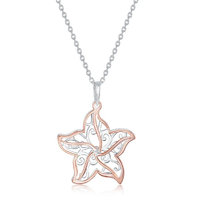 Women's necklaces glowing-stone-Sterling Silver Two Tone Starfish Necklace