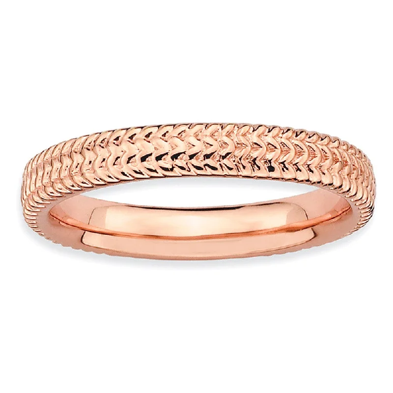 Women's rings uncommon-gem-3.25mm 14k Rose Plated Sterling Silver Stackable Finely Textured Band