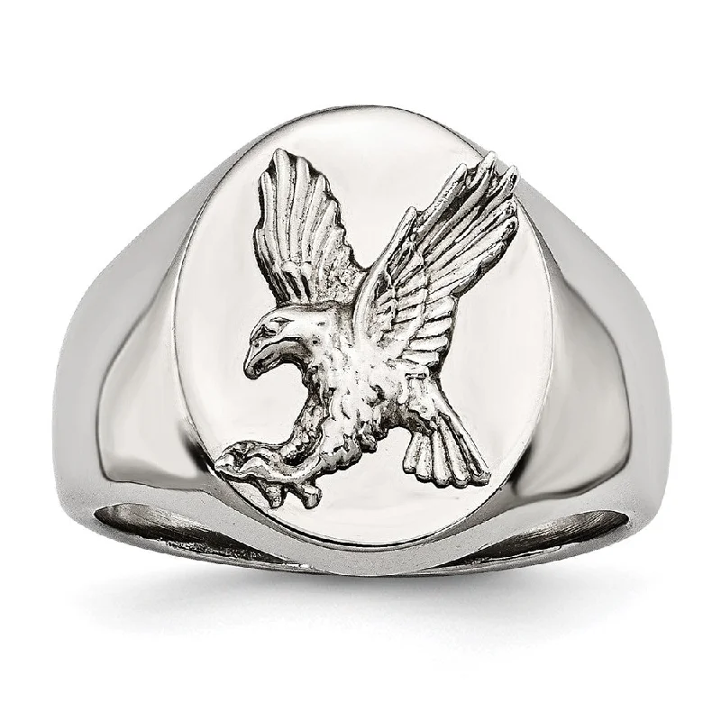 Women's rings micro-chic-Men's 17mm Stainless Steel & Rhodium Plated Sterling Silver Eagle Ring