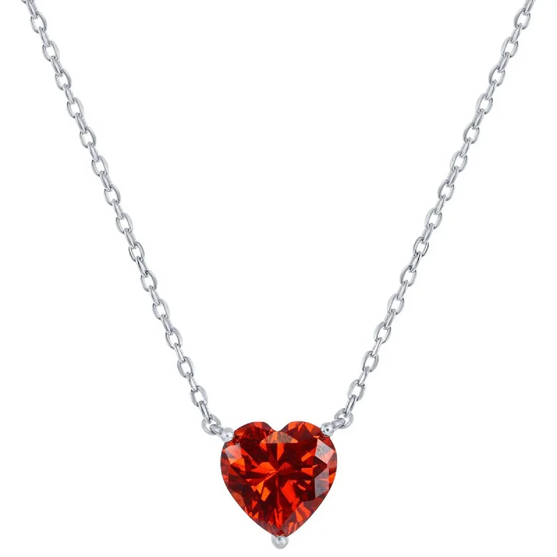 Women's necklaces fine-profile-Classic Women's Necklace - Sterling Silver Ruby July Heart Perciosa Crystal | M-7128